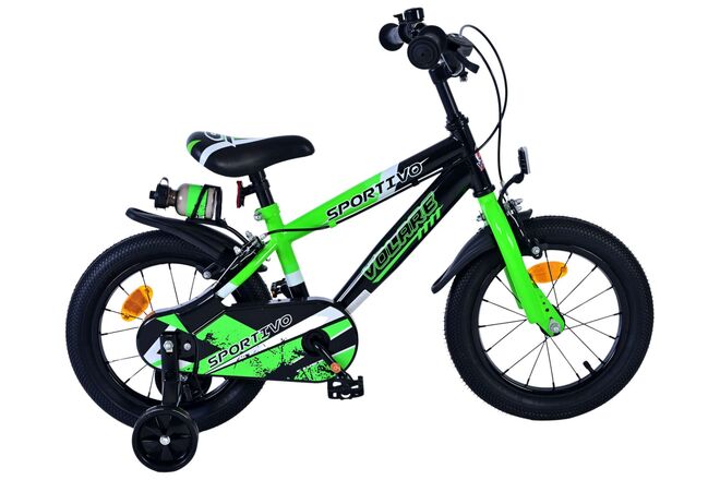 Volare Sportivo Children's Bicycle - Boys - 14 inch - Green Black - Two Hand Brakes