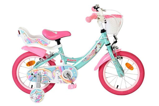 Volare Unicorn Children's Bicycle - Girls - 14 inch - Green - Two Hand Brakes