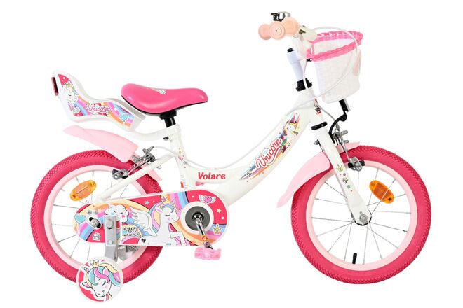Volare Unicorn Children's Bicycle - Girls - 14 inch - White - Two Hand Brakes