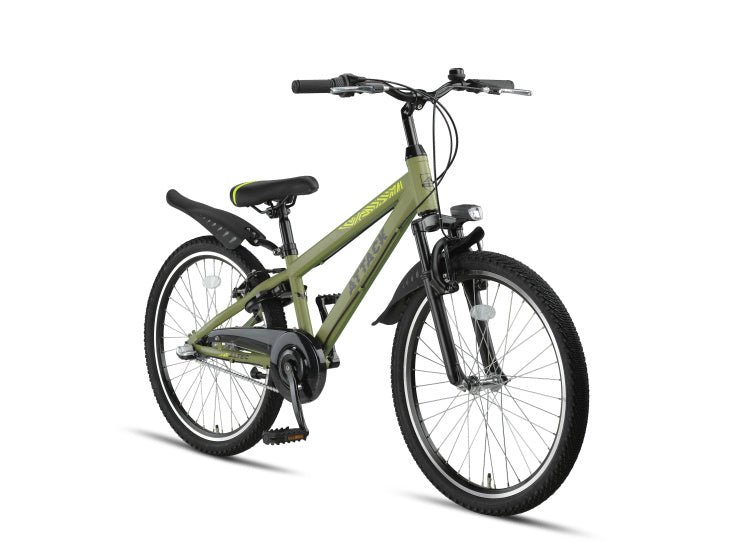 Attack MTB 24 Inch Boys 3SP Rim Brakes Army Green,