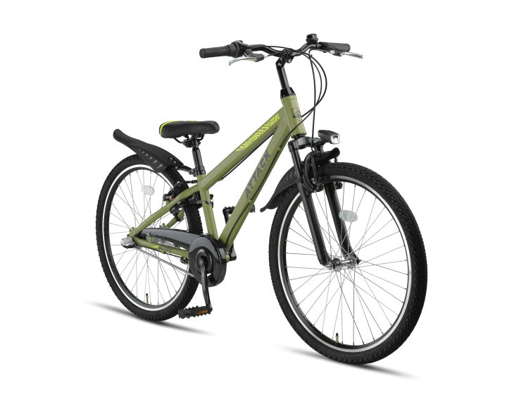 Attack MTB 26 Inch Boys 3SP Rim Brakes Army Green,