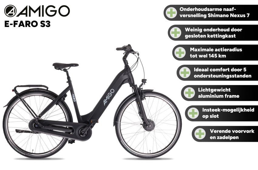 E-Faro S3 28 Inch 53 cm Women 7SP Roller brakes Matte black,