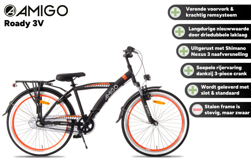 Roady 24 Inch Boys 3SP Coaster Brake Black/Orange,